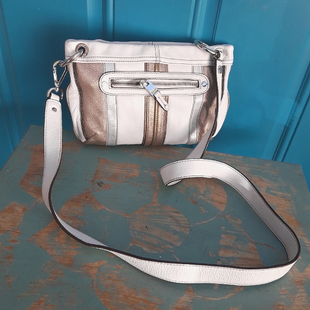 Genuine Leather Crossbody Bag Modern White Contemporary Pebbled Leather Purse - Picture 8 of 16
